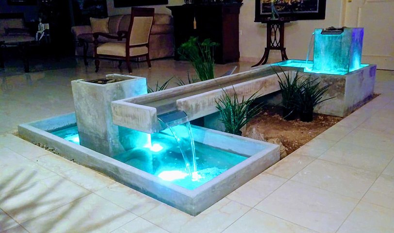 fuente de agua rectangular con cascada extra ancha